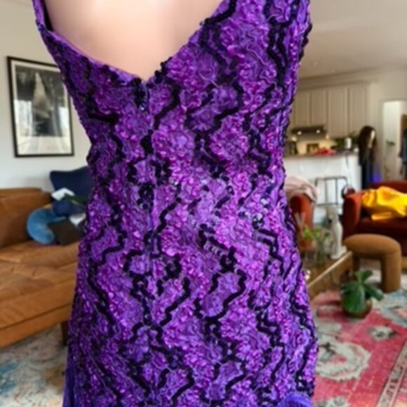Vintage Purple Sequined Lace Cocktail Dress with Fringe - Picture 4 of 4